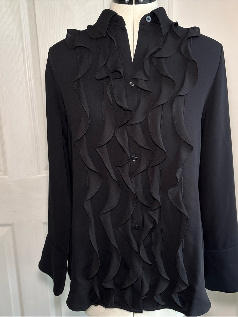 Chico’s Black Ruffle trim Chiffon Women's Blouse